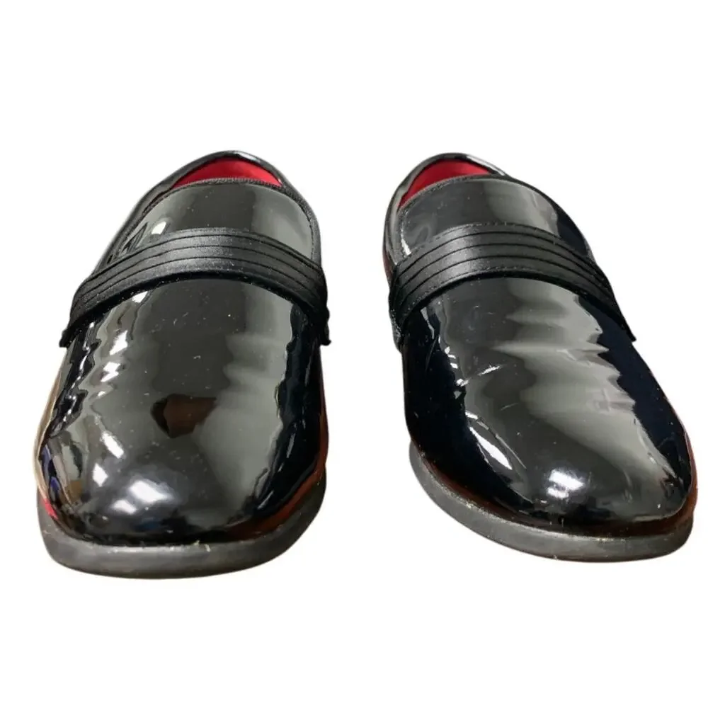 Bruno Marc Boys Size 5 Black Faux Leather Slide On Loafer Dress Tuxedo Shoes